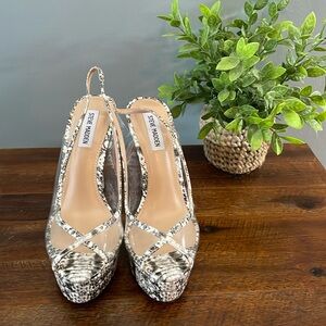STEVE MADDEN SIZE 8.0, BLK/WHITE SNAKE